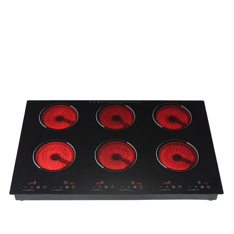 Fogão de indução incorporado integrado para cozinha, Cooktop de seis cabeças, Fogão cerâmico elétrico