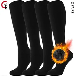 Fleece 2 Pairs Warm Knee High Socks for Women-Thermal Cotton Socks for Hiking,Work,Winter,Gifts