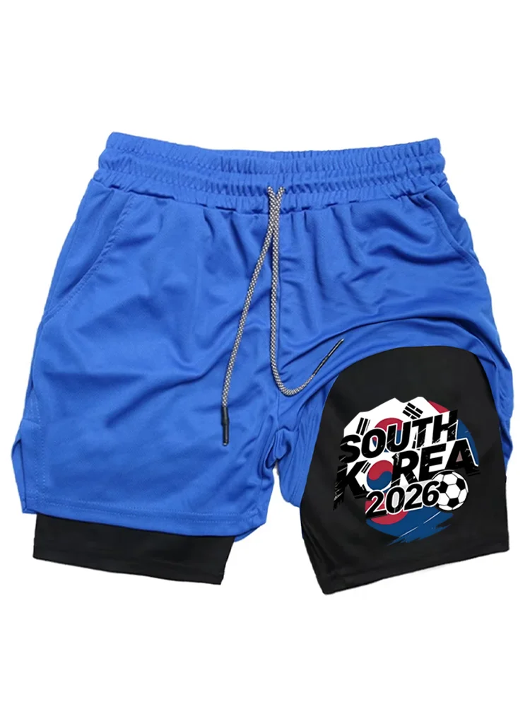 Men's 2-in-1 Double Layer Gym Shorts, South Korea 2026 Soccer Print Quick Dry Workout Running Shorts with Pockets WX042 - view 5