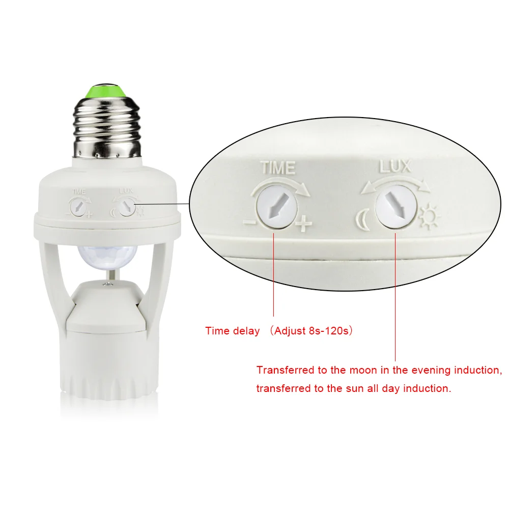 Konverter E27 soket 100-240V, dengan PIR Sensor gerak ampul LED E27 dasar lampu saklar bohlam cerdas