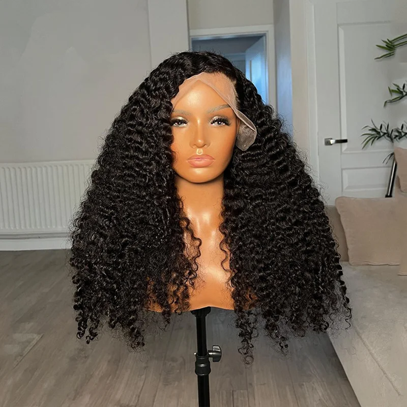 Černá barva měkké glueless 26“long 180density perverzní kudrnaté krajka přední paruka pro ženy s babyhair preplucked denně cosplais