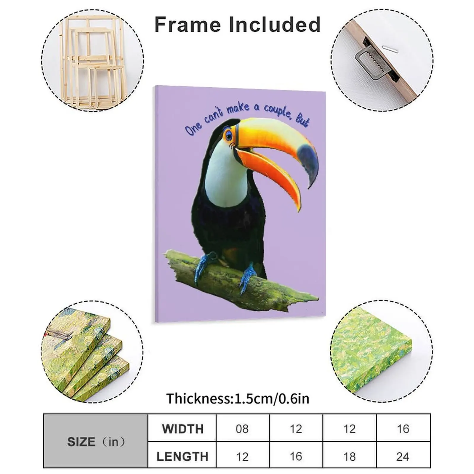 Toucan Couple Canvas Painting Personalized Wall Mural Cave Wall Cave Club Party Toucan Lover Framed Wall Painting