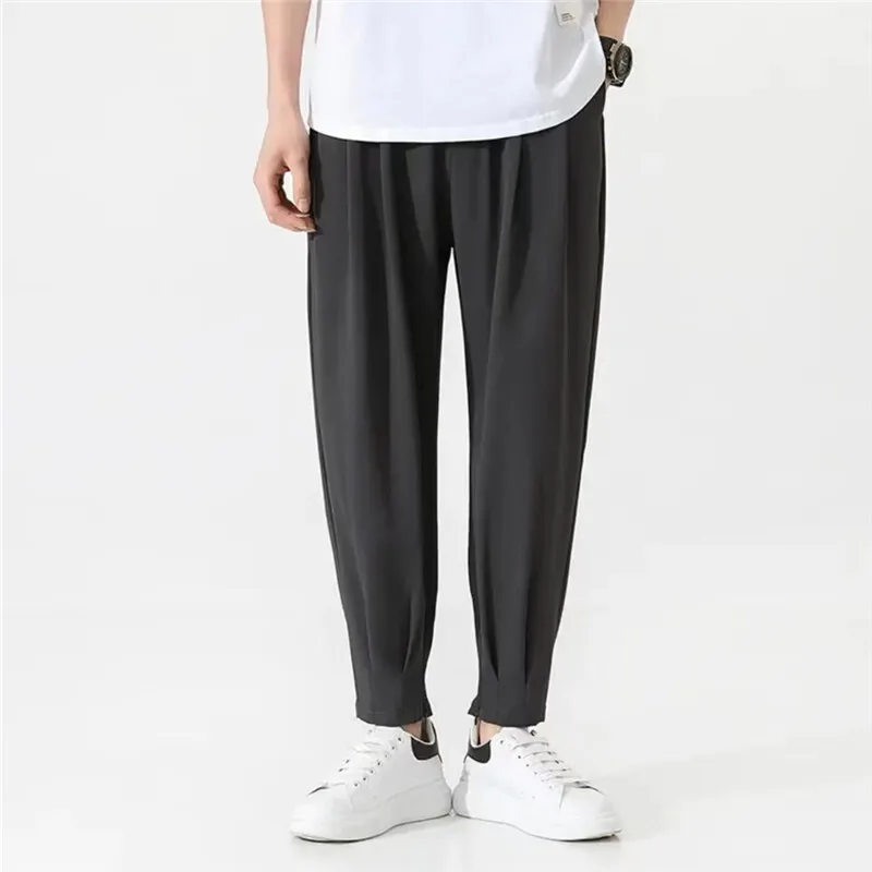 Korean Urban Straight Tube Elastic Solid Color Suit Pants Men Fashion Business Society Dress Loose Mens Office Formal Trousers