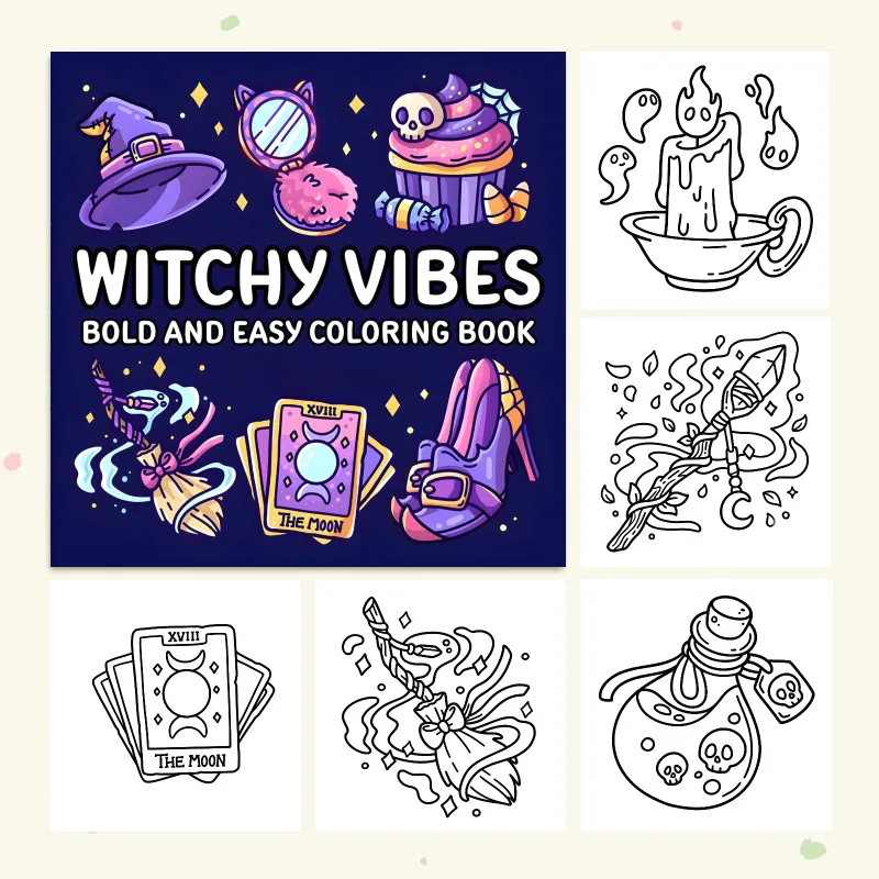Bold Easy Witchy Vibes Coloring Book Enchanting Moon Scenes for Adults Stress Relief Relaxation Creative Gift
