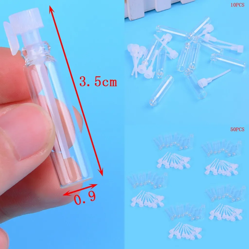 50PCS 1ml Portable Mini Glass Perfume Sample Vials Bottle Empty Laboratory Liquid Fragrance Test Tube Trial Reffiable Bottles