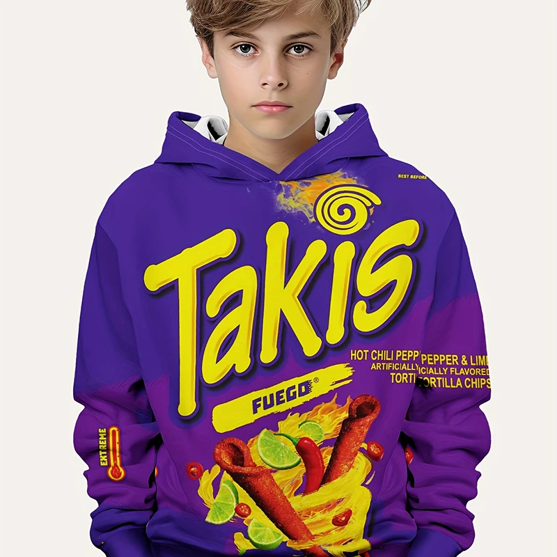 Cartoon Snack Takis 3D Print Boys Casual Pullover Long Sleeve Hoodie Boy Sweatshirt For Boy Girl Spring Kids Hoodie Tops Outdoor