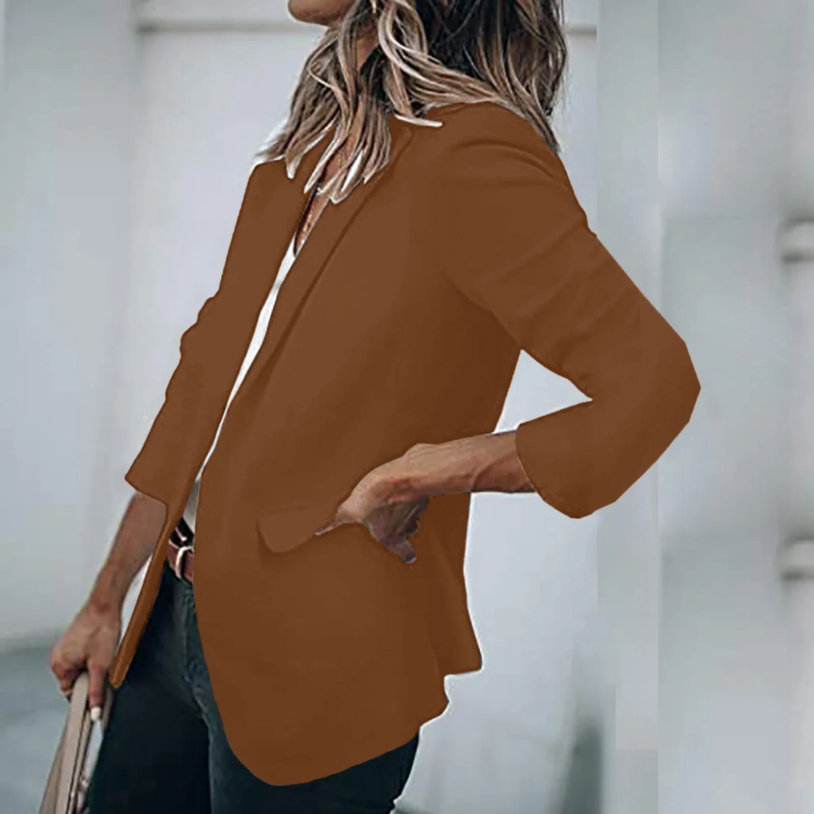 Spring Autumn Business & Leisure Top With Pockets Women\'s Jacket Slim Turn-Down Collar Suit Jacket Coat Long Sleeve Solid Color