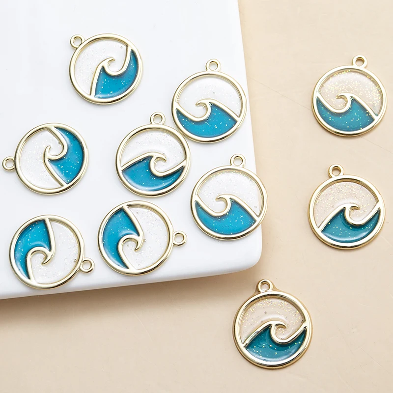 New 10pcs/lot Round Blue Ocean Wave Charms Pendant DIY Earrings Necklace for Jewelry Making Accessories