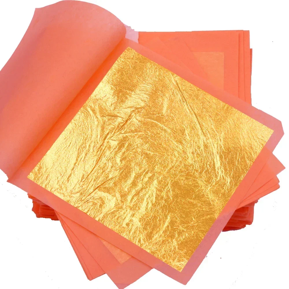 

100pcs 9.33cm 24K Real Gold Leaf Gilding Foil for Cake Food Decoration Arts Craft Paper Cosmetology Manicure De