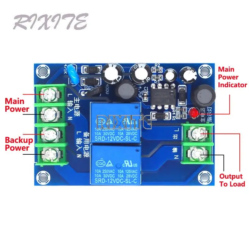 220V Two-Way Power Automatic Switcher 10A Dual Power Supply 2 In 1 Out Power Failure Conversion Switch Board Module