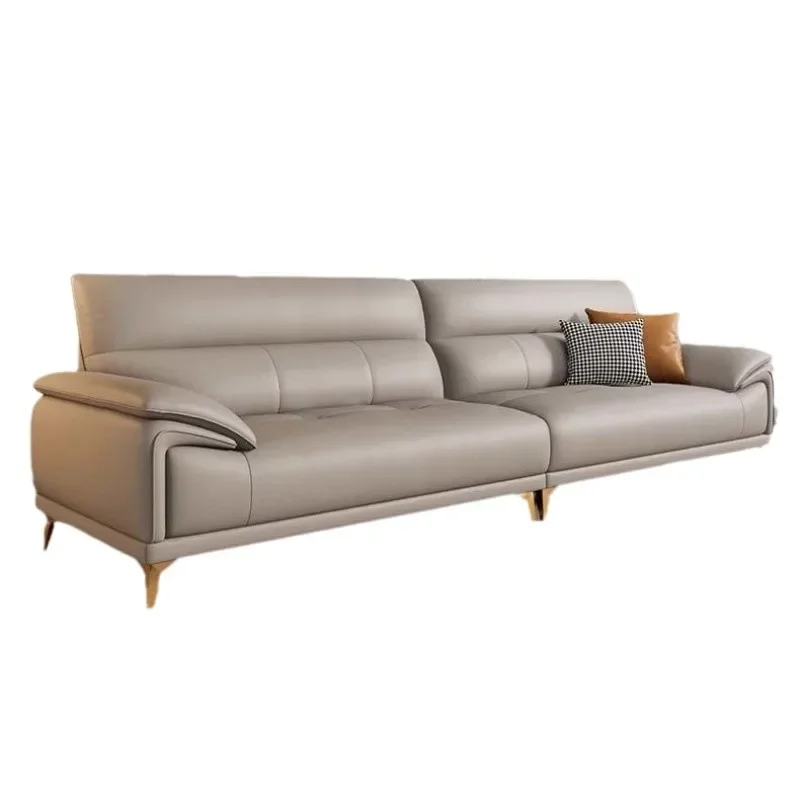 Simple light luxury straight row medium and small apartment Italian minimalist all leather color matching sofa