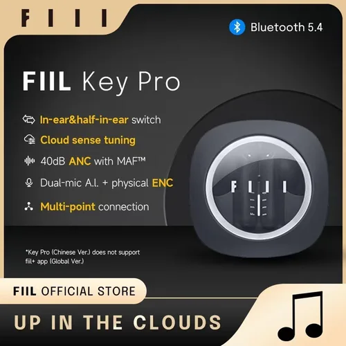 FIIL Key Pro 무선 블루투스 5.4 헤드폰, 글로벌 버전, TWS 40dB ANC MAF™액티브 노이즈 캔슬링 이어버드 