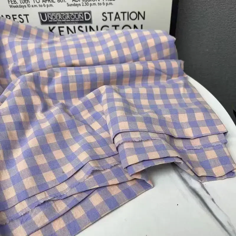 Cotton Washed Plaid Fabric By Meters for Bedding Dress Shirt Pillowcase Diy Sewing Cloth Yarn Dyed Soft Breathable Orange Green