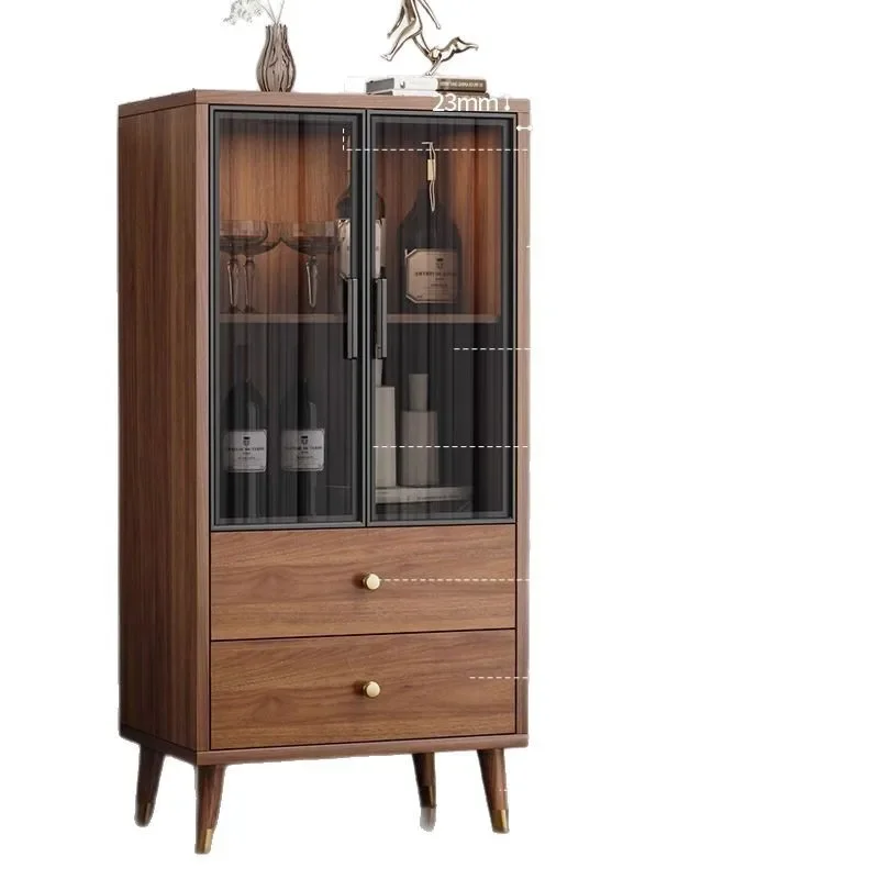 

New Chinese living room wall small apartment glass door solid wood dining side cabinet