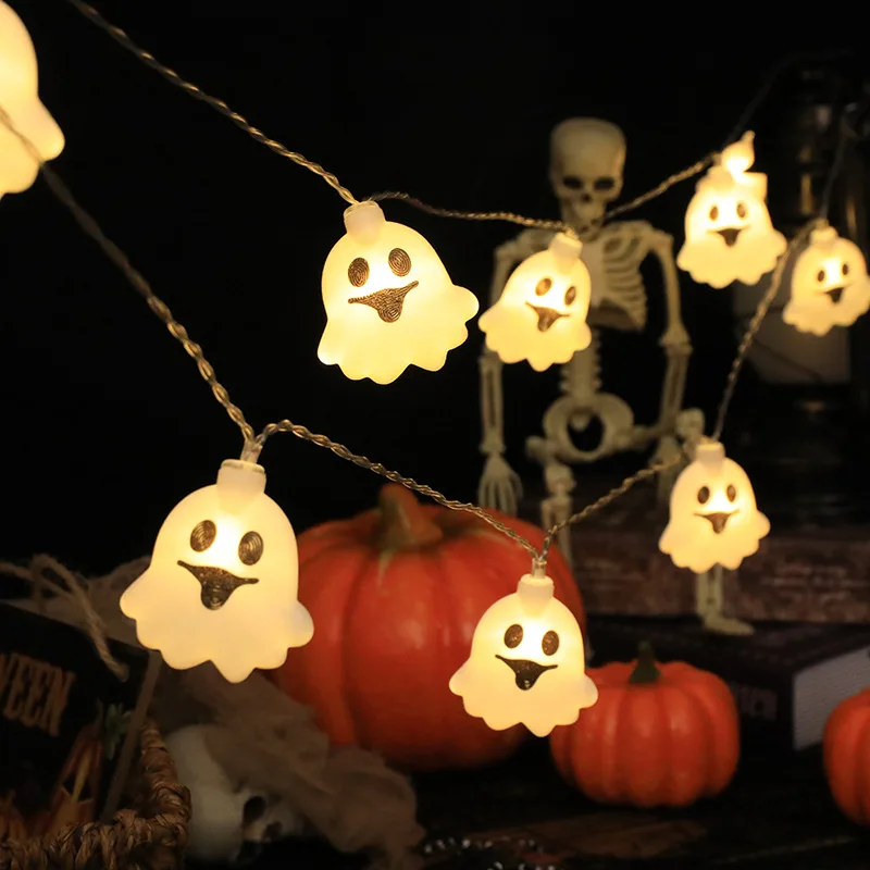 Guirnalda de luces LED con diseño de fantasma para decoración de Halloween, luces impermeables con batería para ambiente interior, Festival y habitación, Y2K, 256