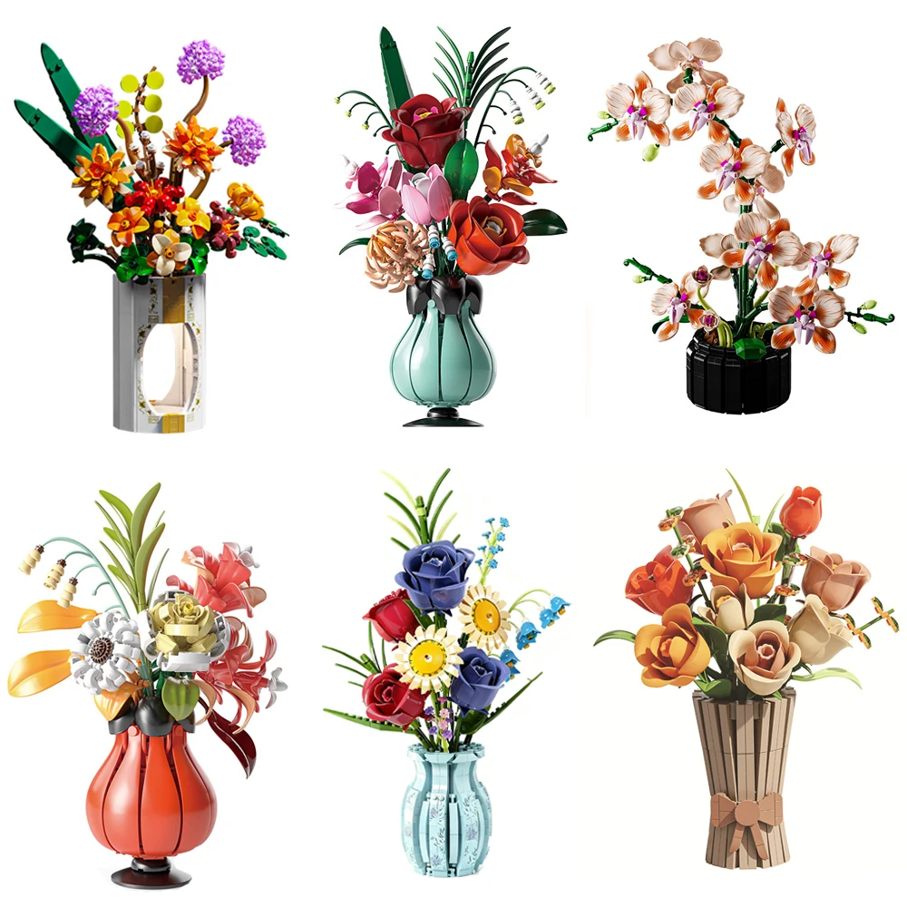 

Creative Potted Flower Building Blocks Eternal Rose Plant Bouquet Sunflower Lotus Romantic Flowers Bricks Toy Valentine Day Gift
