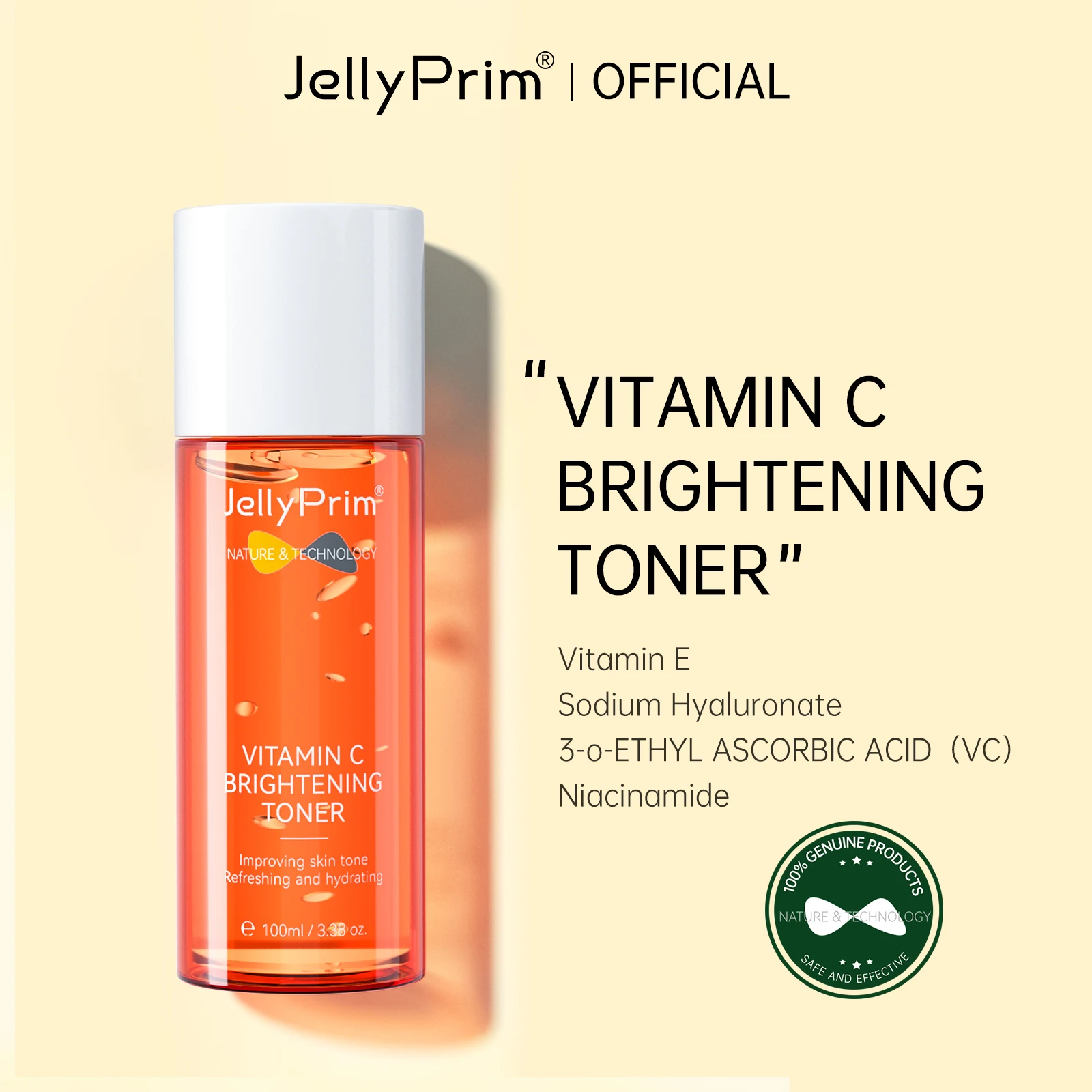 JellyPrim 100 ml Toner Vitamin C Water For Face Whitening Niacinamide Dark Spots Fading Brightening Facial Moisturizing Skincare