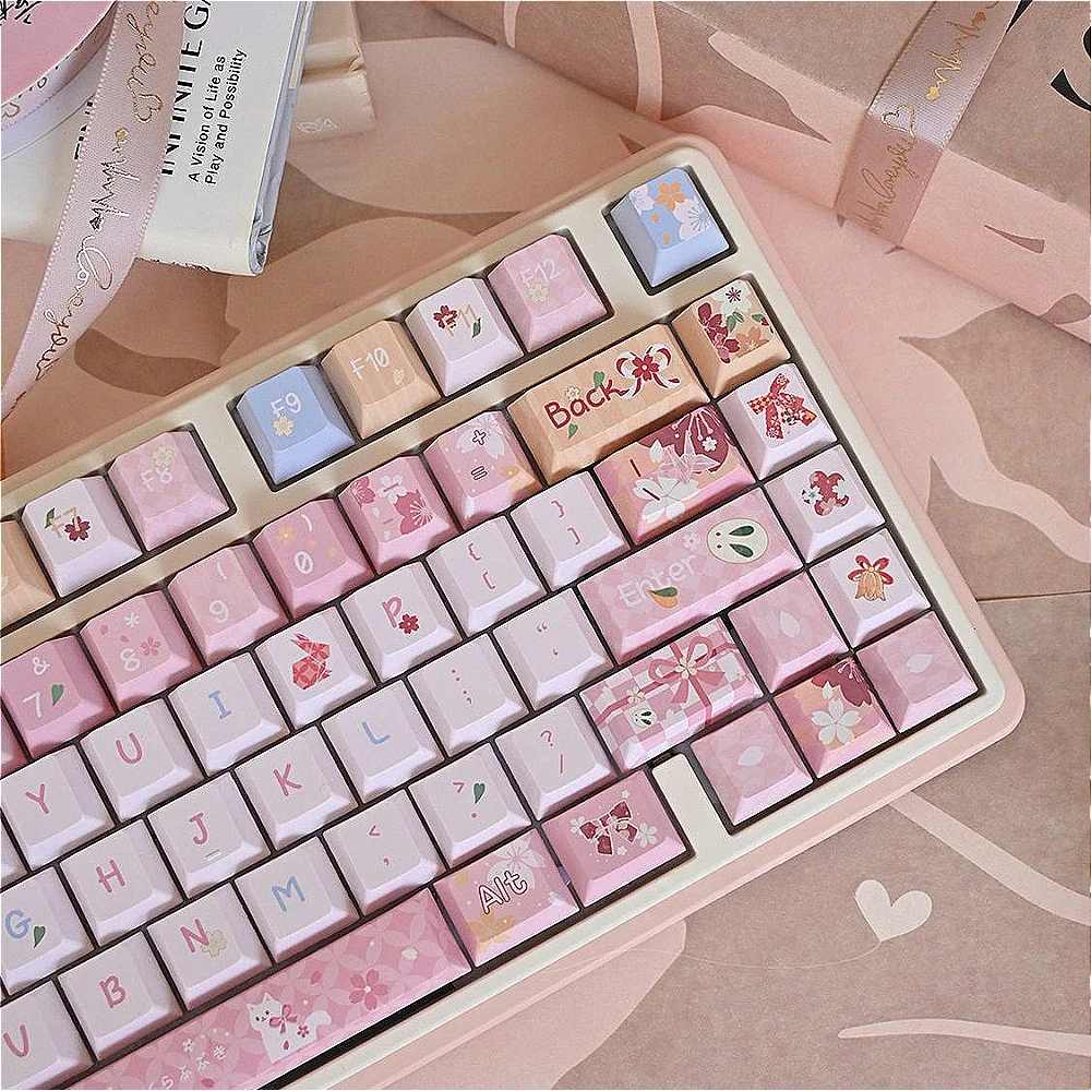 Imagem -02 - Pink Flower-like Chaveiro Bonito Rosa para as Meninas Cereja Bonito Sublimação Teclado Mecânico Kawaii