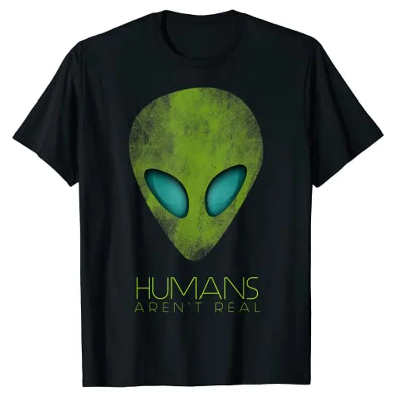 宇宙愛好家のためのユーモラスなTシャツ,科学グラフィック,エイリアン,ユーモラス,人間は本物ではありません,y2kトップス,半袖ブラウス