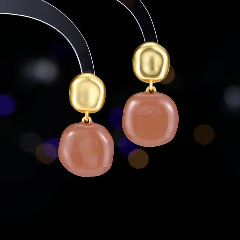 Retro French style oil-dripping color-blocking earrings s925 silver needle cold style versatile and personalized earrings