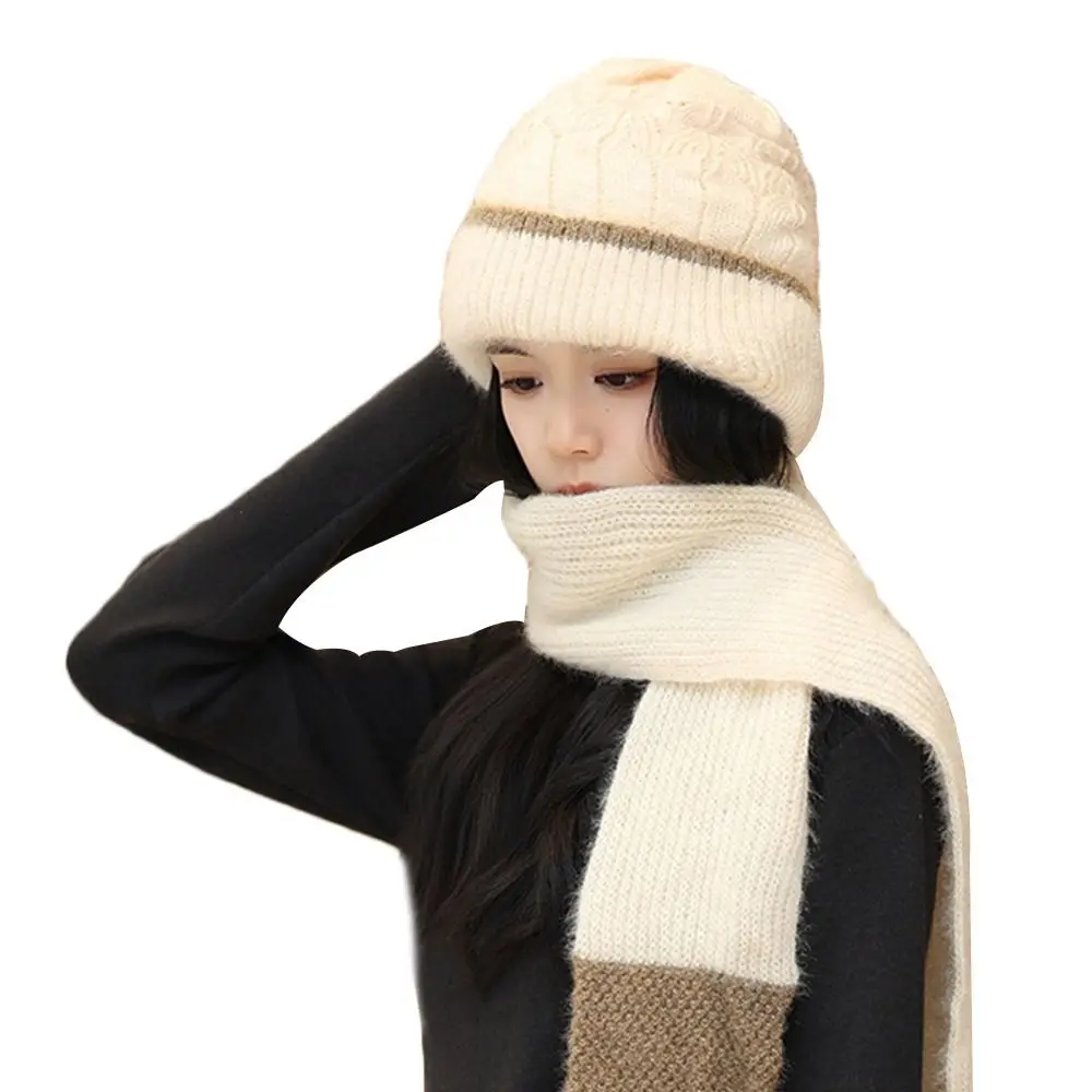 Syal Topi Terintegrasi Musim Dingin Mewah Modis Syal Topi Beanie Tahan Angin Tebal Set Syal Kasual Lembut Berkerudung Luar Ruangan