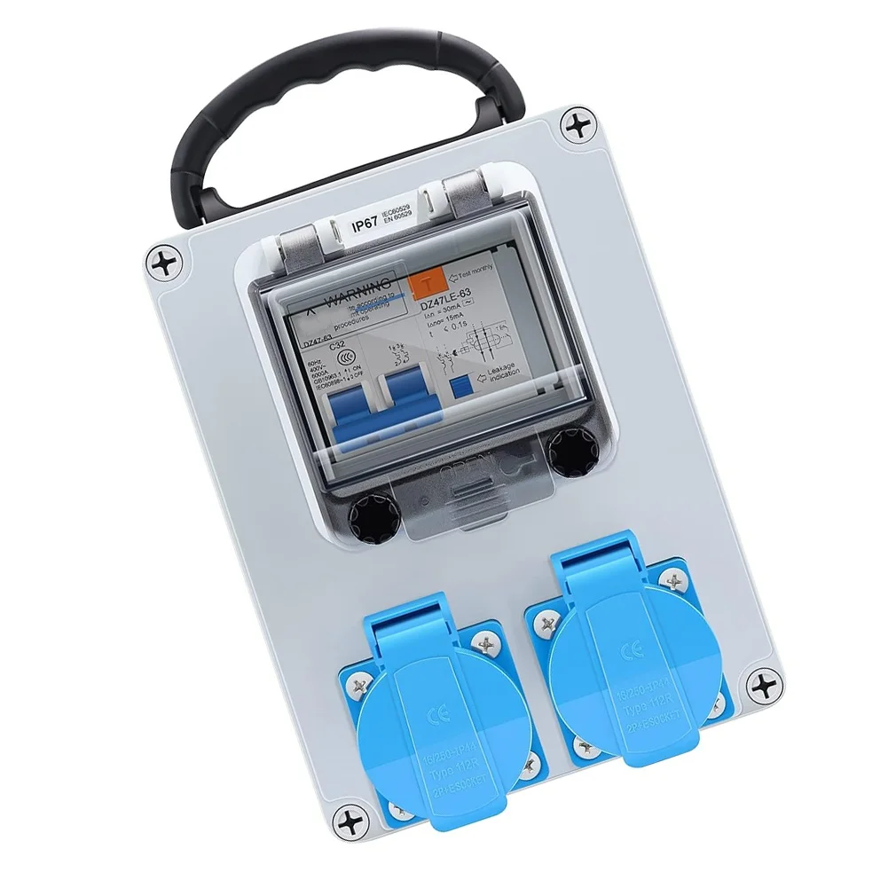 Job Site Splitter Fully Featured Portable Switch Wall Power Distributor Portable 141*102*197mm 220-250V 2P 32A