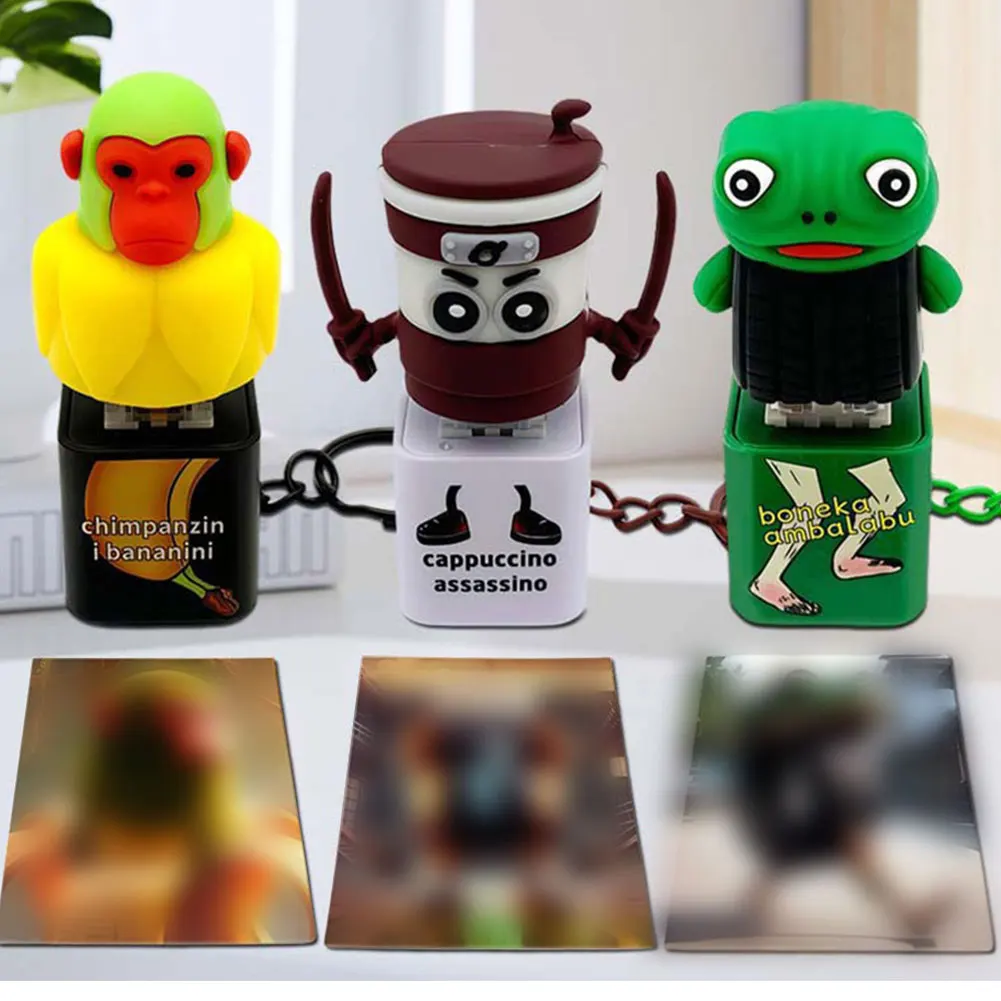 Press Sound Creative Decompression Keychain Luminous Pendant Tralalero Tralala Tungtungtung Wooden Stick Man Button Keychain