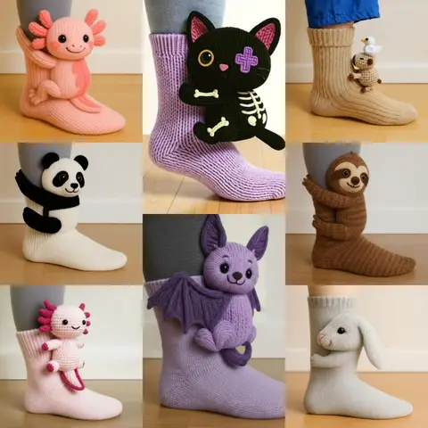 3D Knitted Animal Cute Socks Cozy Fuzzy Thick Warm Plush Kawaii Socks for Women Teens Kids Home Winter Holiday Christmas Gift
