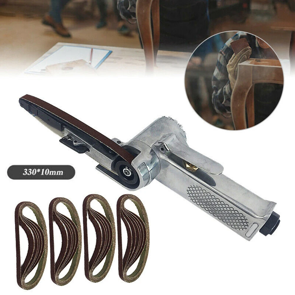 Sanding Air Belt Sander + 50 Belts 10mm 330X10mm 60-120 Grits Accessories File Detail Heavy duty Power Hot sale