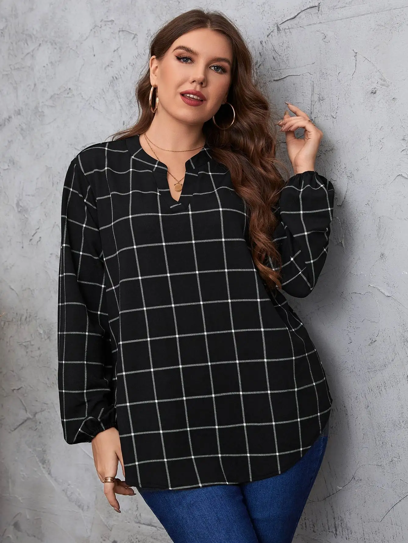 Plus Size Retro Damen Plaid Irts 200 Pou Große Damen Vintage Cheered Bluse Loose Fit Long Sve Herbst Winter