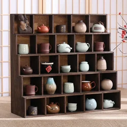 Chinese Table Multi Obao Cabinet Cup Rack Solid Wood Tea Set Storage Grid Ladder Teapot Display Rack Decorative Organizer