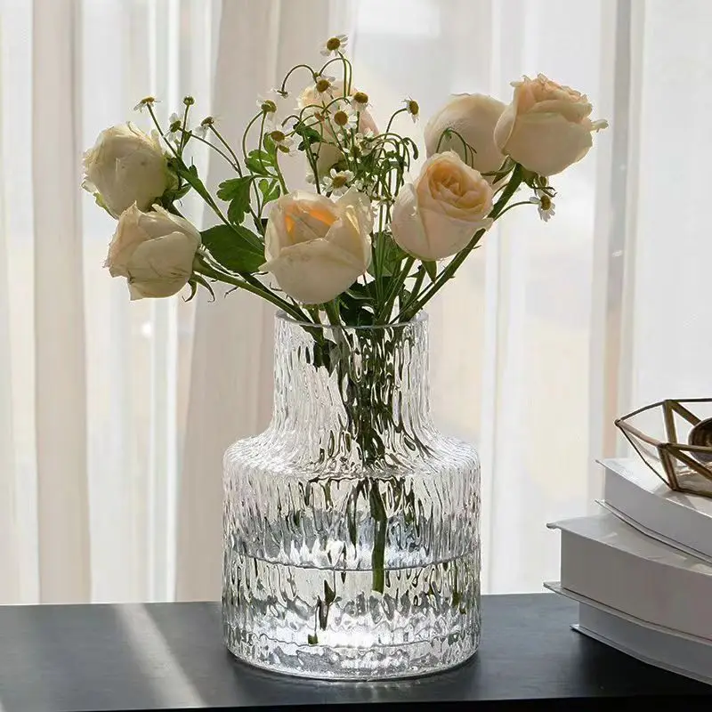 

Nordic Retro Style Textured Glass Vase, Glass Bottle, Flower Pot, Hydroponic Glass Tank, Floral Arrangement, Tabletop Vase