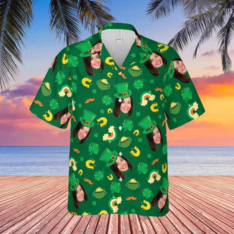 

Персонализированная гавайская рубашка ко Дню Святого Патрика для мужчин и женщин, тропическая пляжная рубашка с короткими рукавами и шортами на заказ