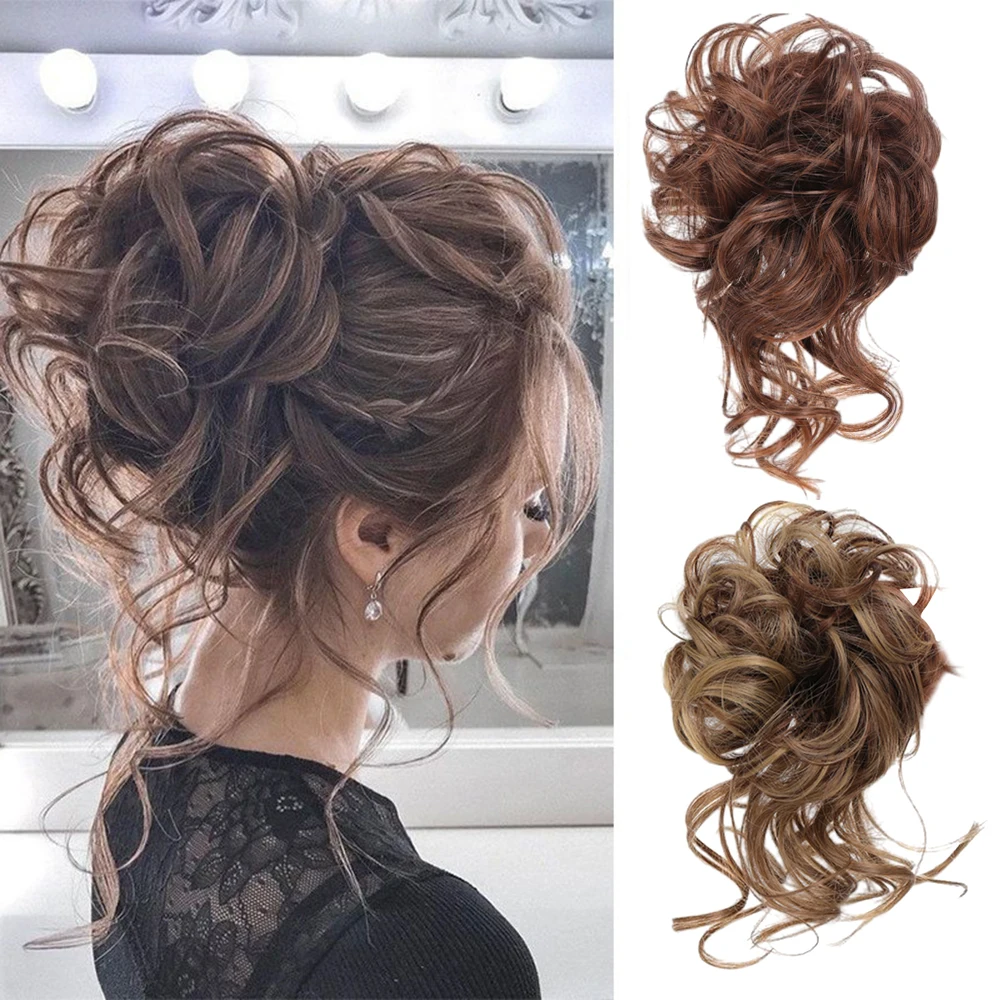 Women Wig Bun,Fashion Messy Long Chignon Elastic Hair Rings for Daily Use,Reusable Wave Curly Loose Bun Hairpieces Extensions