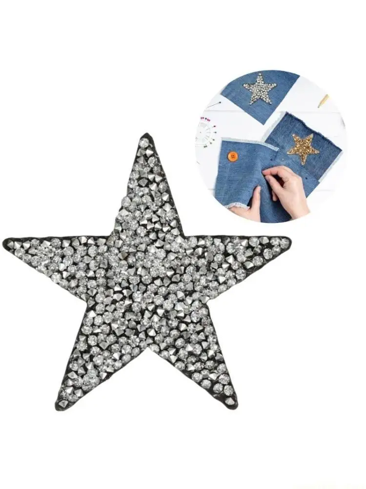 

QX2E 24Pcs Rhinestones Star Iron On Patches Adhesive Rhinestones Patches Appliques