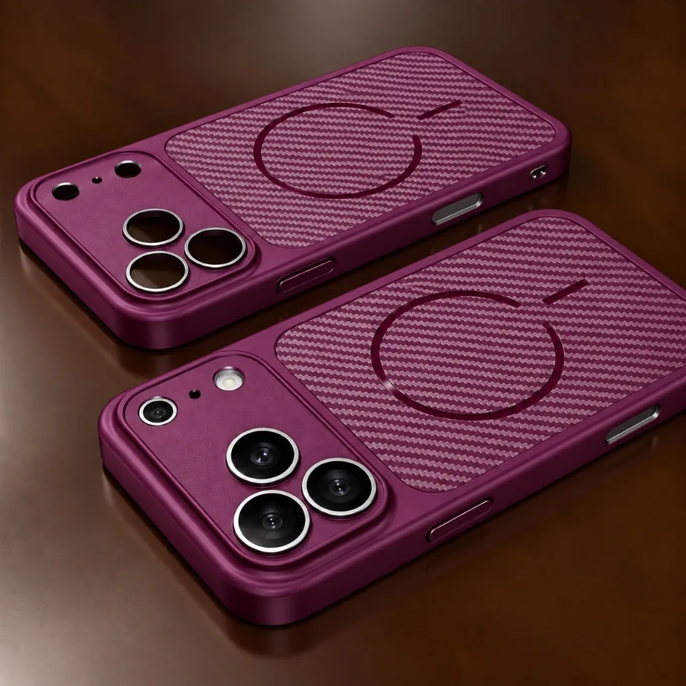 Luxury Carbon Fiber Texture Design Magnetic Phone Case For iPhone 18 Pro Max 17 16 15 14 13 12 11 Pro Max Wireless Charge Cover