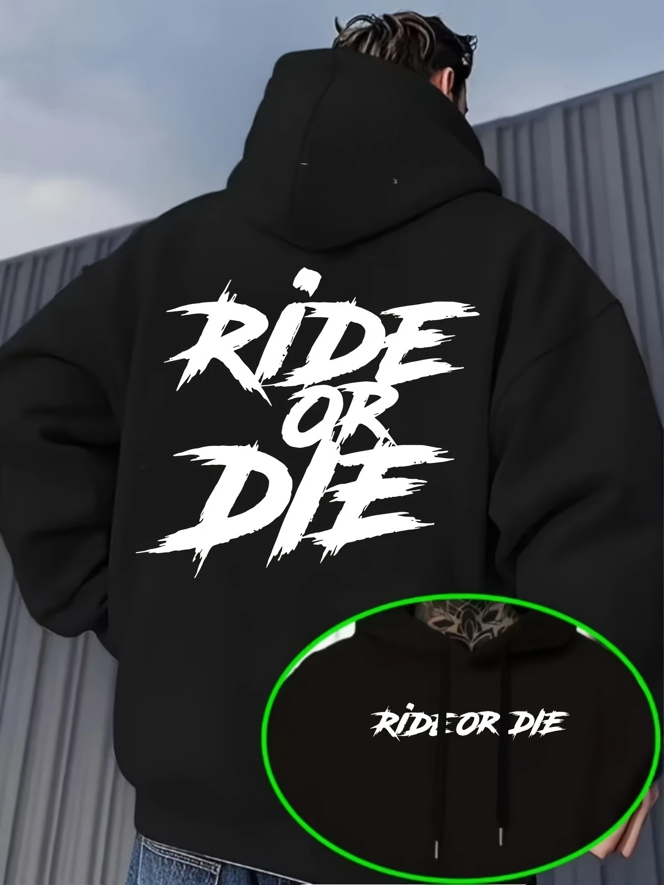 Herren Herbst Winter Hoodie RIDE OR DIE Buchstaben-Print Kapuzenpullover Lockerer Streetwear-Pullover Lässiger Langarm-Hoodie – Detail 2