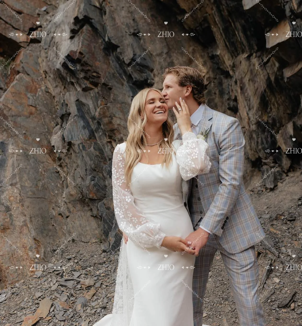 ZHIO فستان زفاف بسيط بياقة مربعة وأكمام طويلة حورية البحر فستان زفاف نسائي أمريكي مخصص أنيق فيستدو دي نوفيا