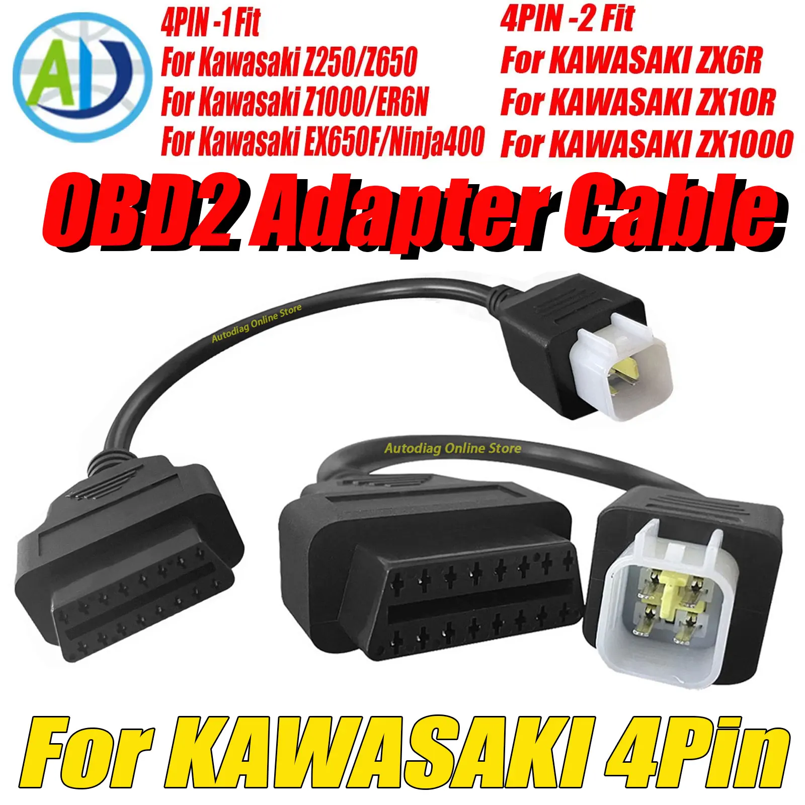 

For Kawasaki 4Pin OBD2 Diagnostic Cable for Z250, Z650, Z1000, ER6N, EX650F, Ninja400 Motorcycle OBDII Adapter Connector
