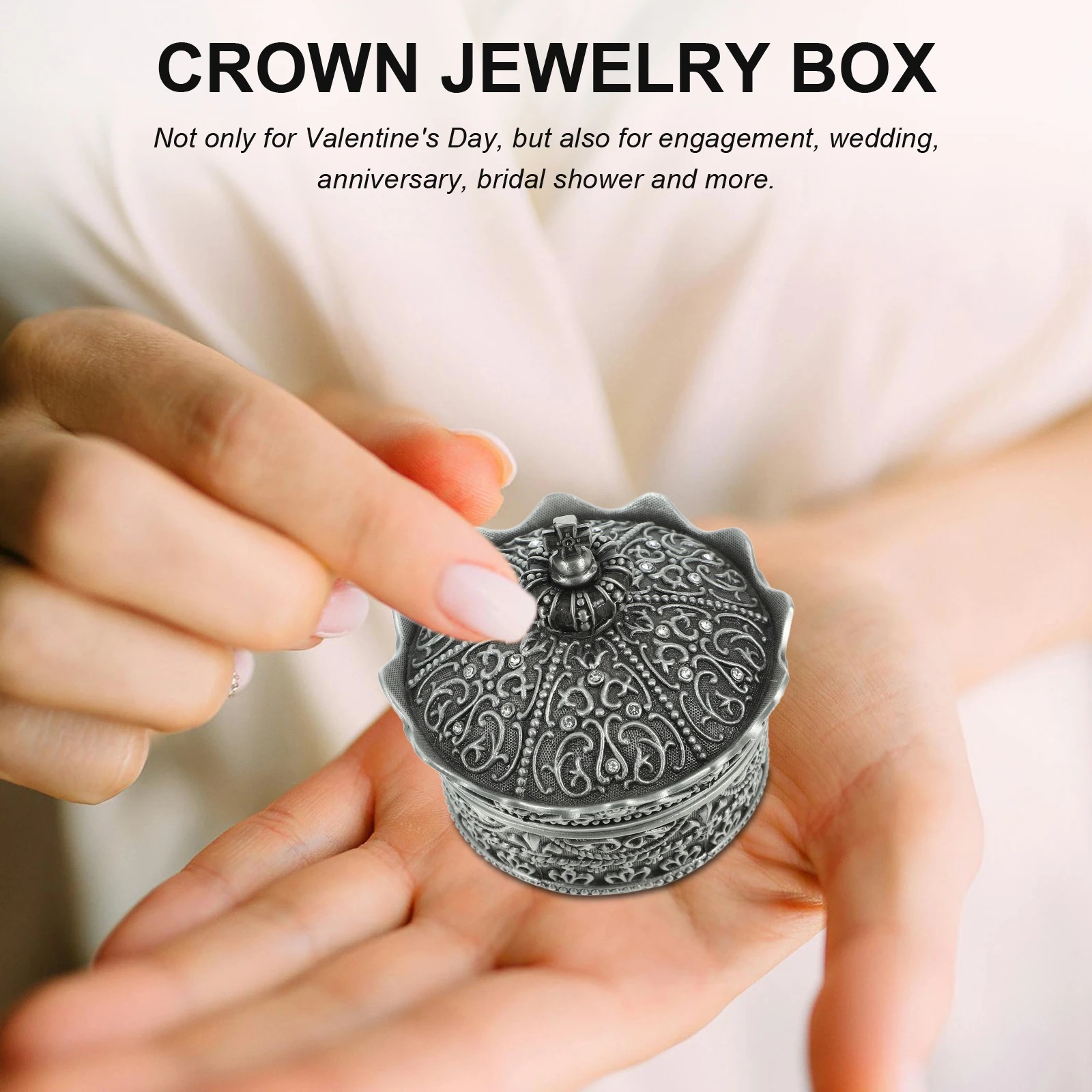 

Crown Shape Jewelry Storage Display Box Vintage Embossed Alloy Case Portable Lightweight Earring Ring Holder Gift For Wedding