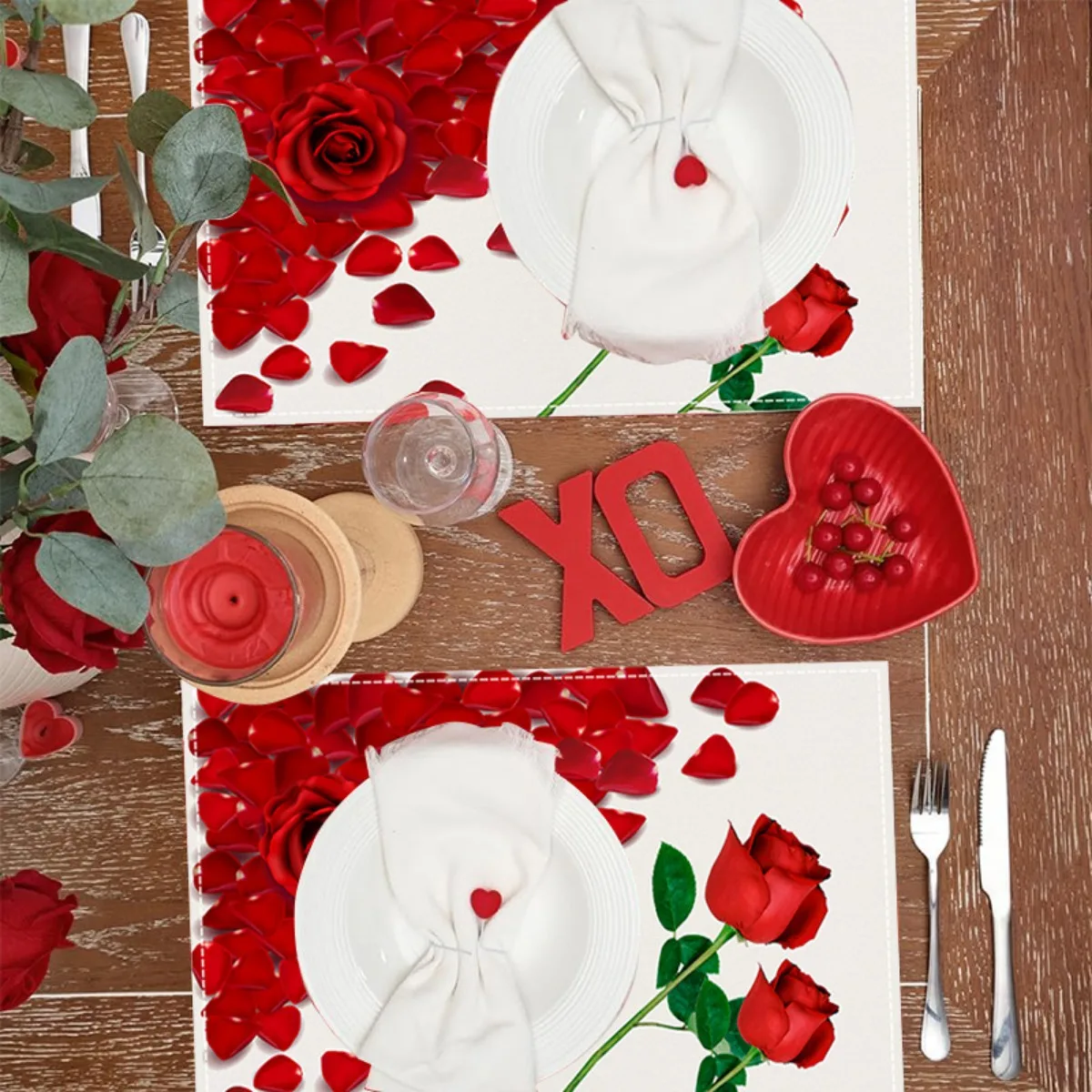 Valentine's Day Placemat Red Letter Petal Table Place Mats Decor HolidayAnniversary Wedding Party Kitchen Placemat Home