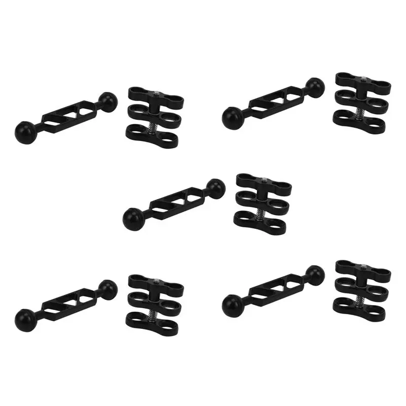 Ingenious-5X Aluminum Alloy Scuba Diving Light Torch Dual Ball Joint And 5 Set Butterfly Clip Clamp Mount