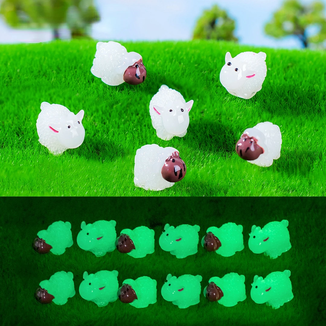 10/20/50pcs Miniature Luminous Sheep Moss Microlandscape Decoration Sheep Figurine Resin Fairy Garden Doll House DIY Accessories
