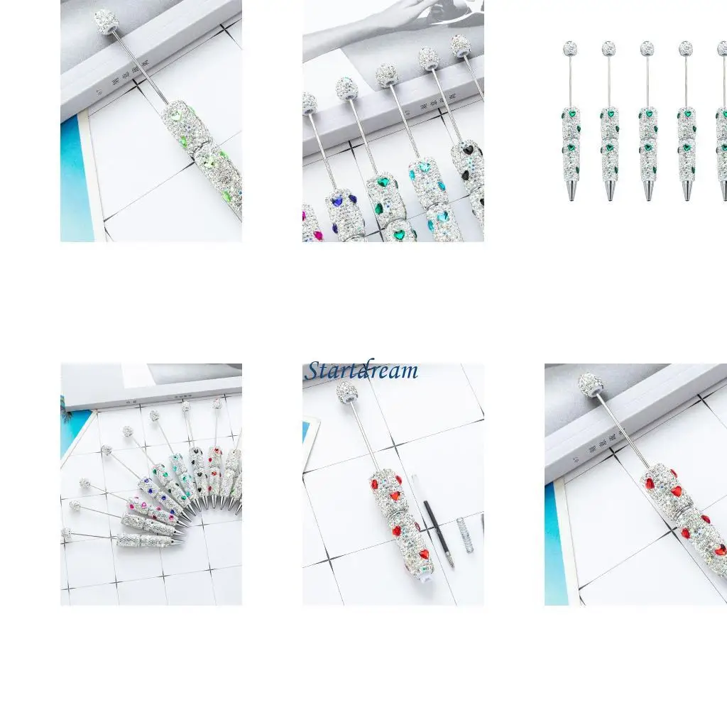 

6pcs/Set Beadable Ballpoint Pen Glittering Bead Pen Writing Pen School Supply K92C