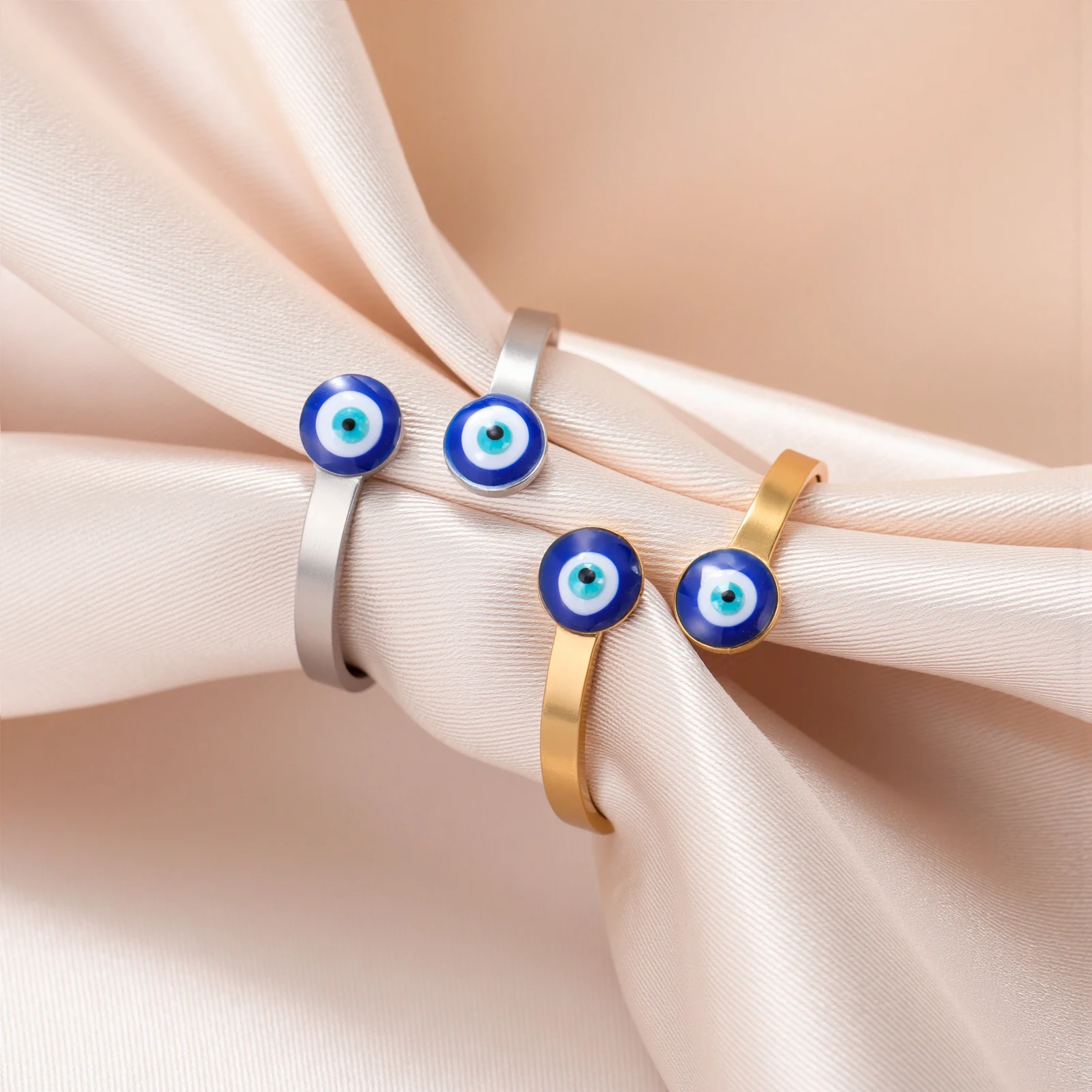 Women's Adjustable Evil Eye Open Ring, Gold Color