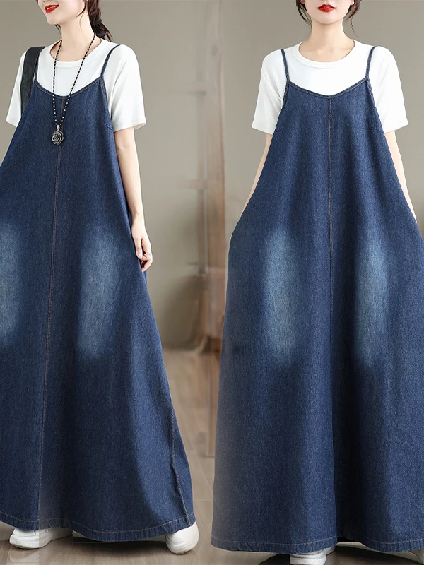 Autêntico solto sentir denim ter dr vintage preguiçoso vaion longo dr feminino solto ajuste a linha dr redondo ne ort sve