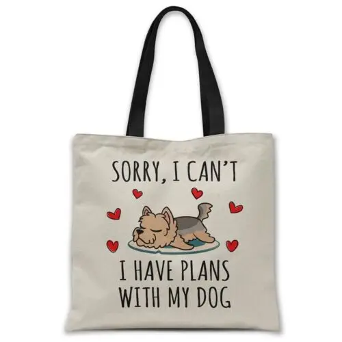 Polarshe Canvas tote bags Sorry I have plans with my dog (YORKIE) dog lover gift