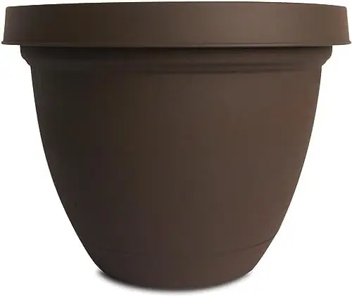 

10 Inch Infinity Round Plastic Planter with Saucer, Chocolate