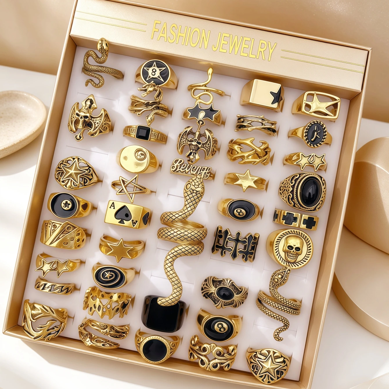 10/15/20/30/50Pieces Vintage Punk Geometry Snake Star Rings Set For Women Men Mix Style Retro Jewelry Party Gifts