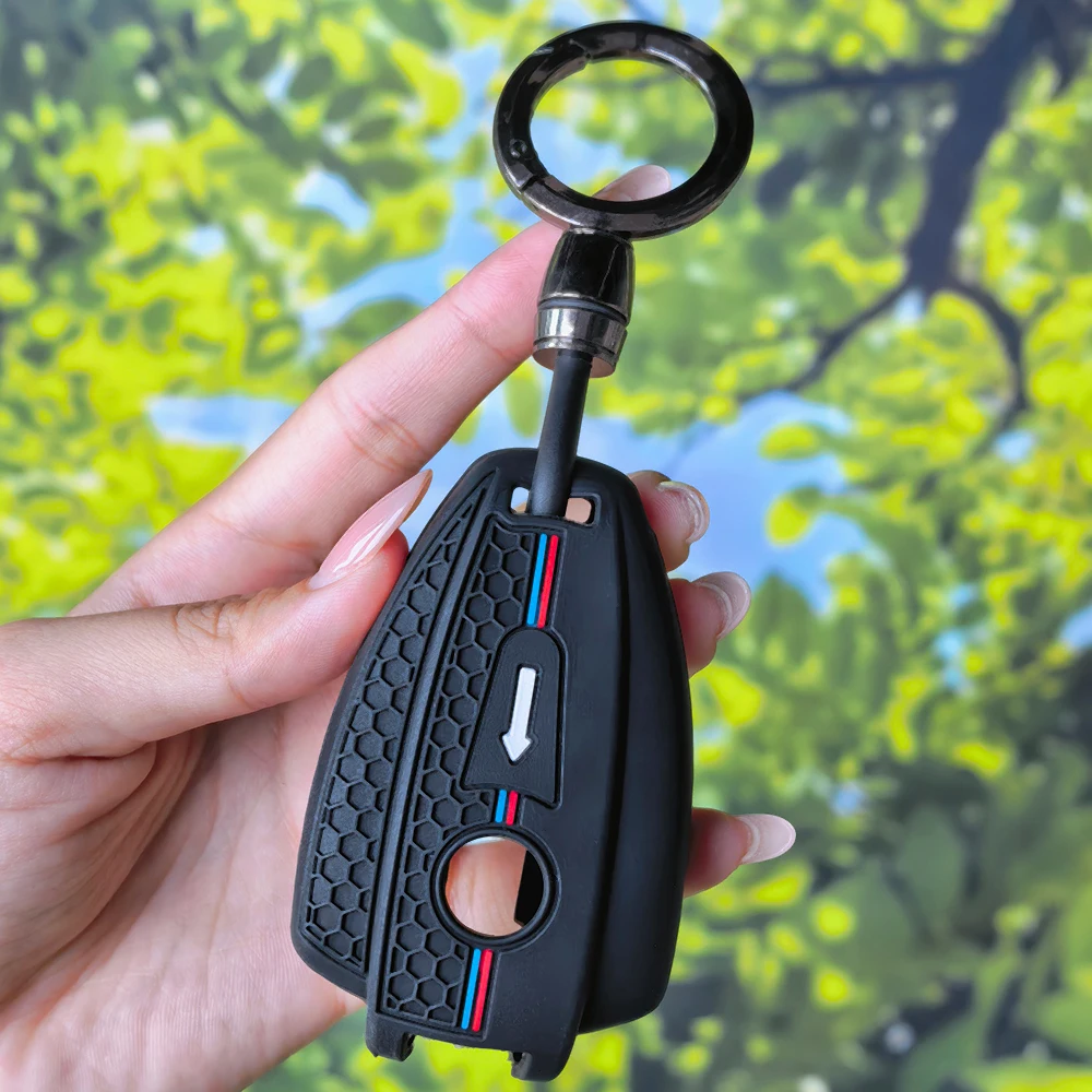 Side Honeycomb Groove Key Fob Cover With Keychain For BMW R18 2020‑2024 R18B Bagger R18 Transcontinental Motorcycle Key Case